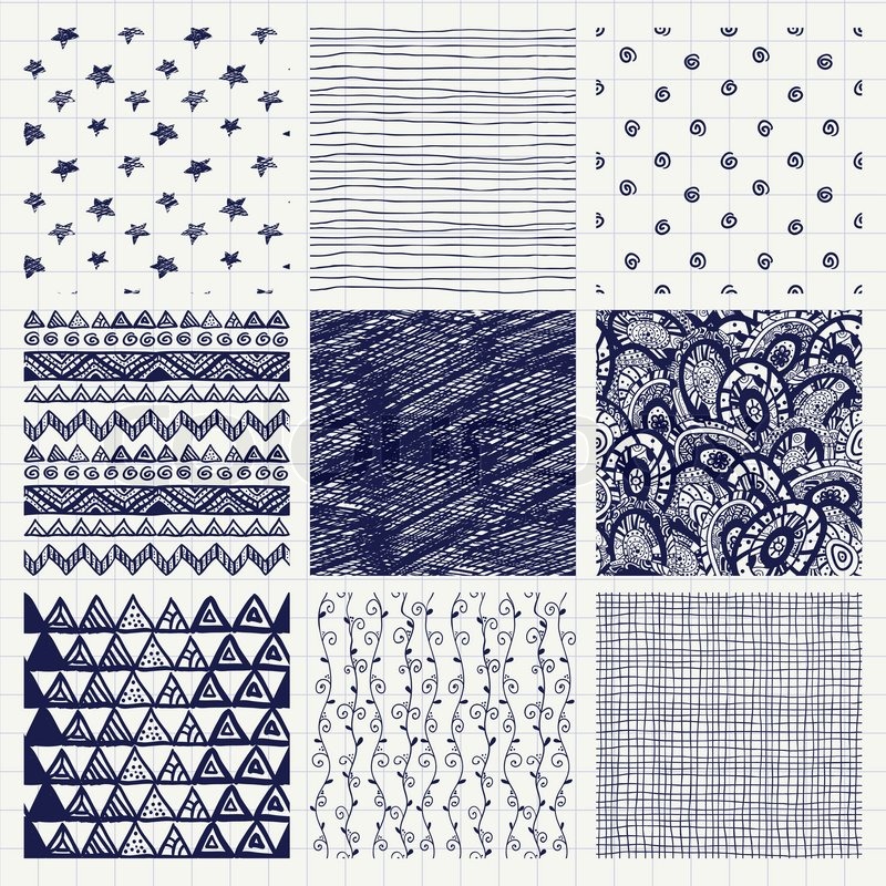 800x800 Set Of Nine Abstract Pen Drawing Stock Vector Colourbox - Water Texture Drawing