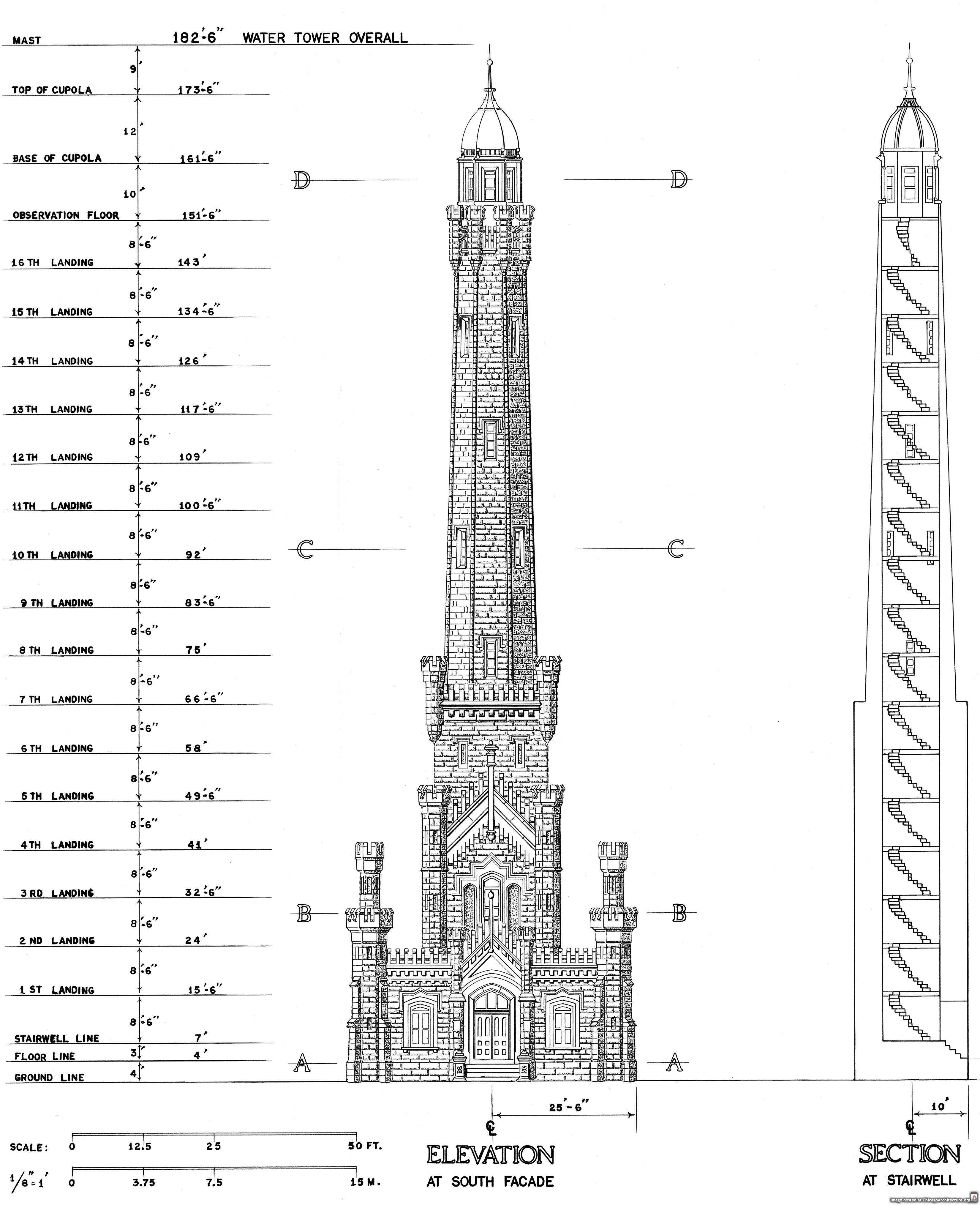 3300x4056 diagram of the old chicago water tower chicago architecture - Water Tower Drawing