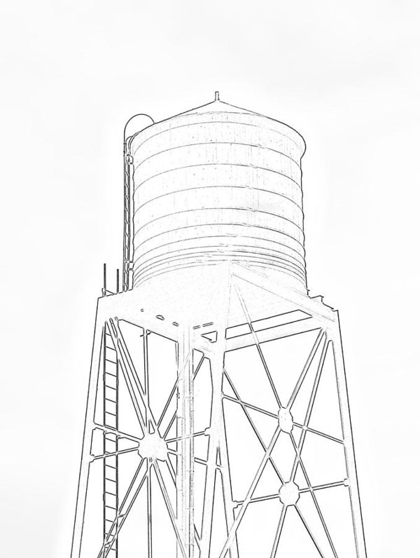 600x796 Water Tank Sketch Poster - Water Tower Drawing