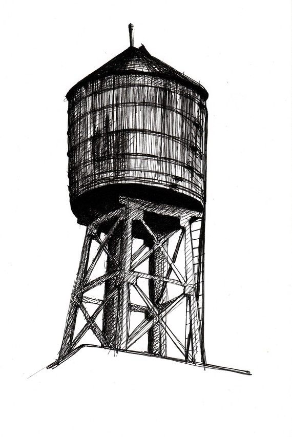 570x853 water tower drawing brooklyn water tower, drawings, tower - Water Tower Drawing