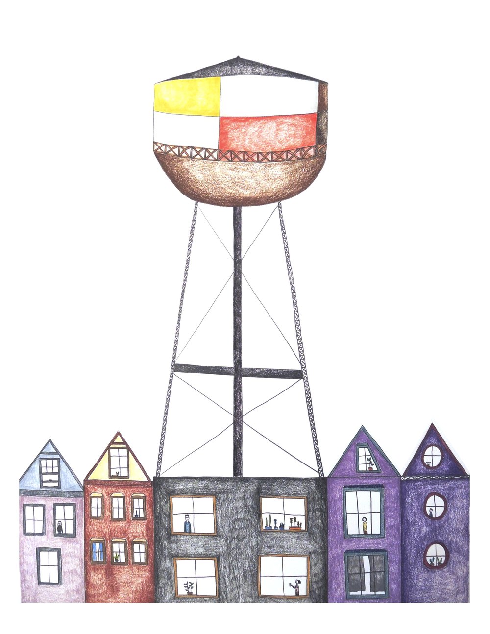 1000x1294 Brooklyn - Water Tower Drawing