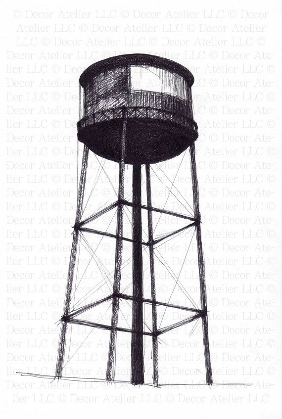 570x847 brooklyn water tower drawing home decor water tower - Water Tower Drawing