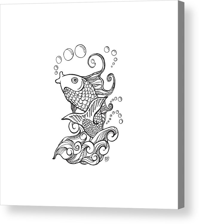 666x750 koi fish and water waves acrylic print - Water Waves Drawing
