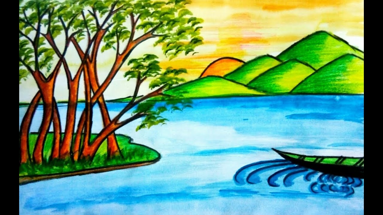 1280x720 how to draw a river side scenery with watercolor - Watercolor Drawing