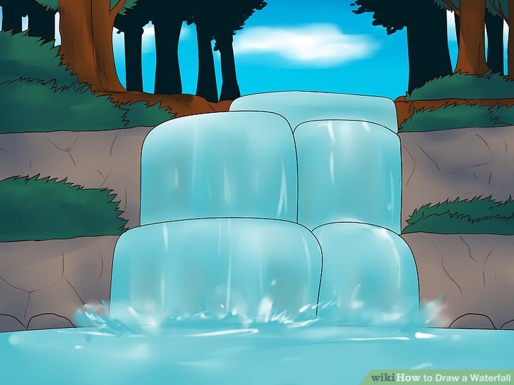 728x546 how to draw a waterfall - Waterfall Cartoon Drawing