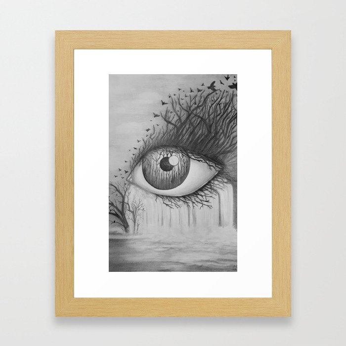 700x700 eye with waterfall pencil drawing framed art print - Waterfall Drawing