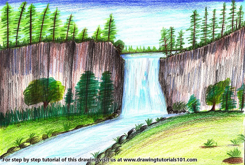 800x538 learn how to draw a beautiful waterfall - Waterfall Drawing