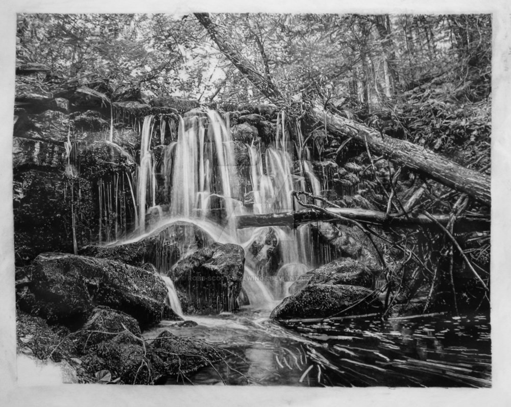 1001x797 Water Falls Pencil Drawing Images - Waterfall Drawing