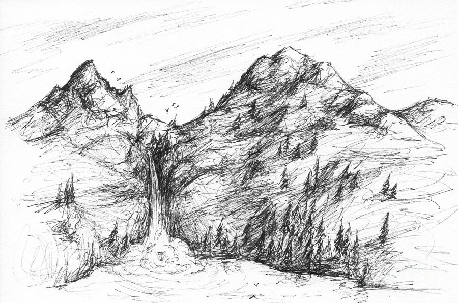 900x596 waterfall drawing - Waterfall Drawing