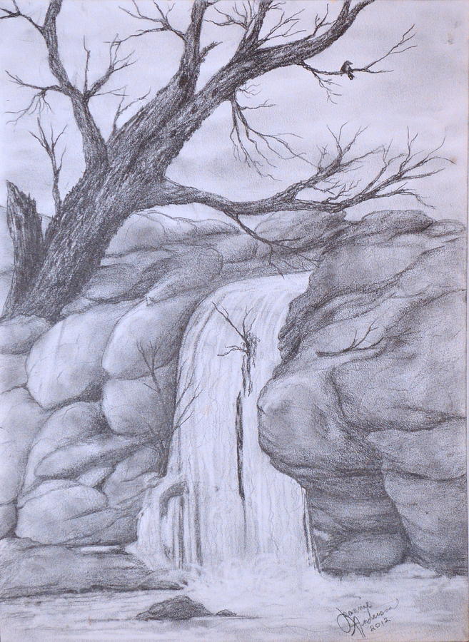 657x900 waterfall drawing - Waterfall Drawing