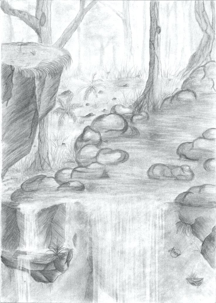 736x1034 Drawings Of Waterfalls Enkrateia - Waterfall Drawing