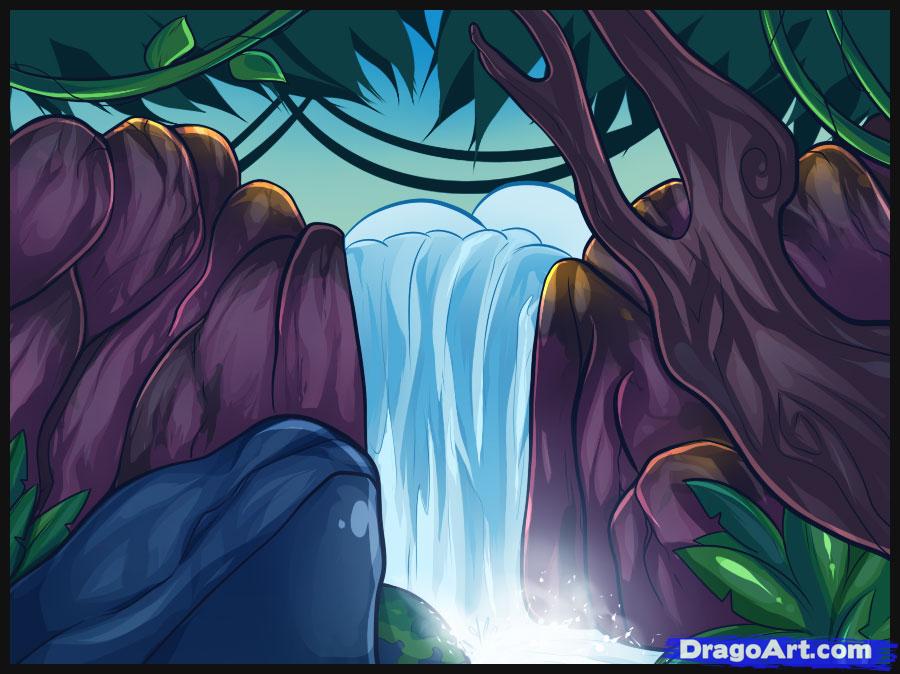 900x674 How To Draw Waterfalls, Step - Waterfall Drawing For Kids