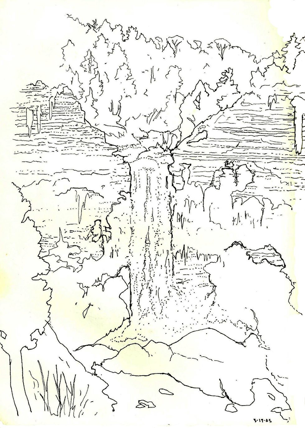 980x1373 Drawn Waterfall Line - Waterfall Line Drawing