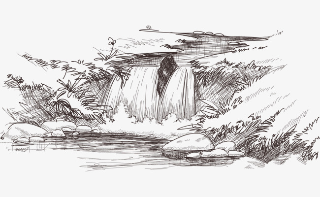 650x400 hand drawn line falls, line, waterfall, hand painted png - Waterfall Line Drawing