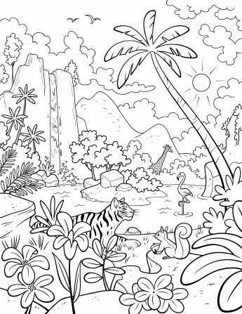 345x447 Jungle - Waterfall Line Drawing