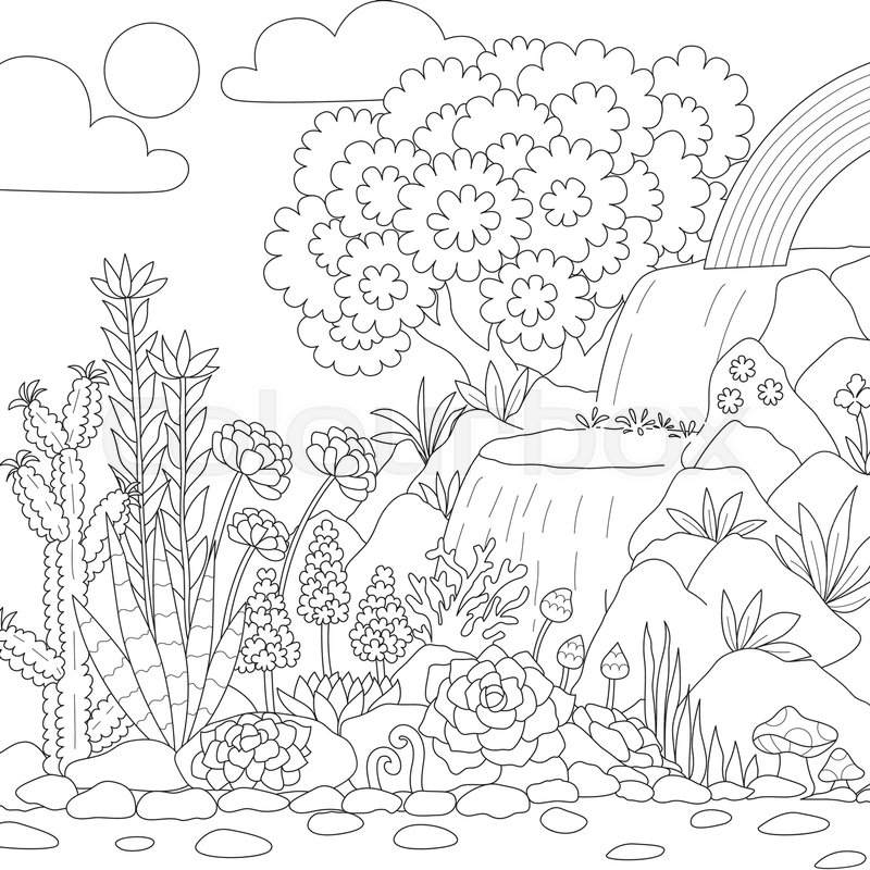 800x800 Line Art Of Waterfall With Beautiful Stock Vector Colourbox - Waterfall Line Drawing