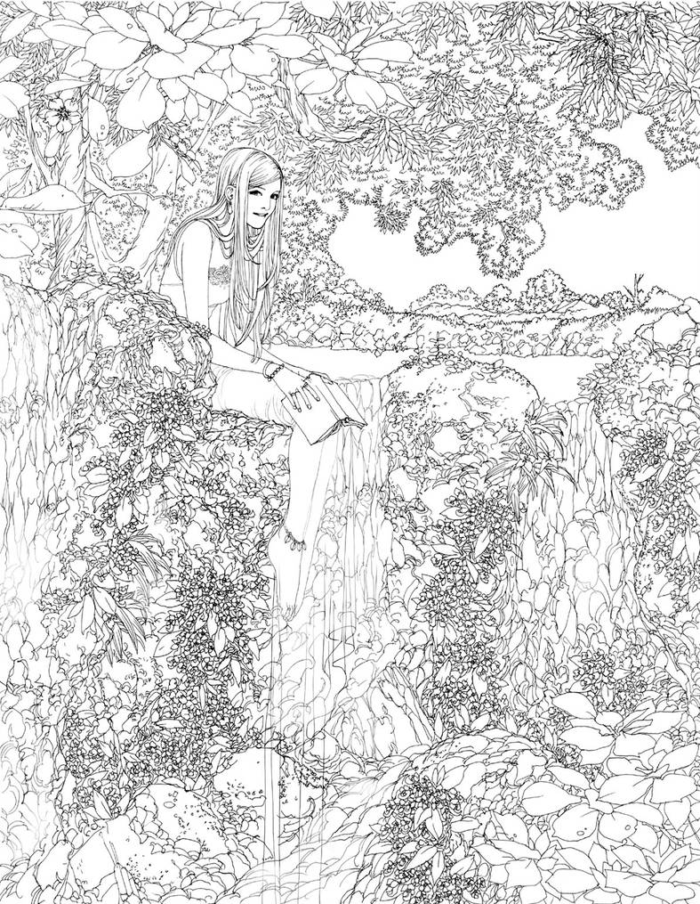 787x1015 Waterfall Lineart - Waterfall Line Drawing