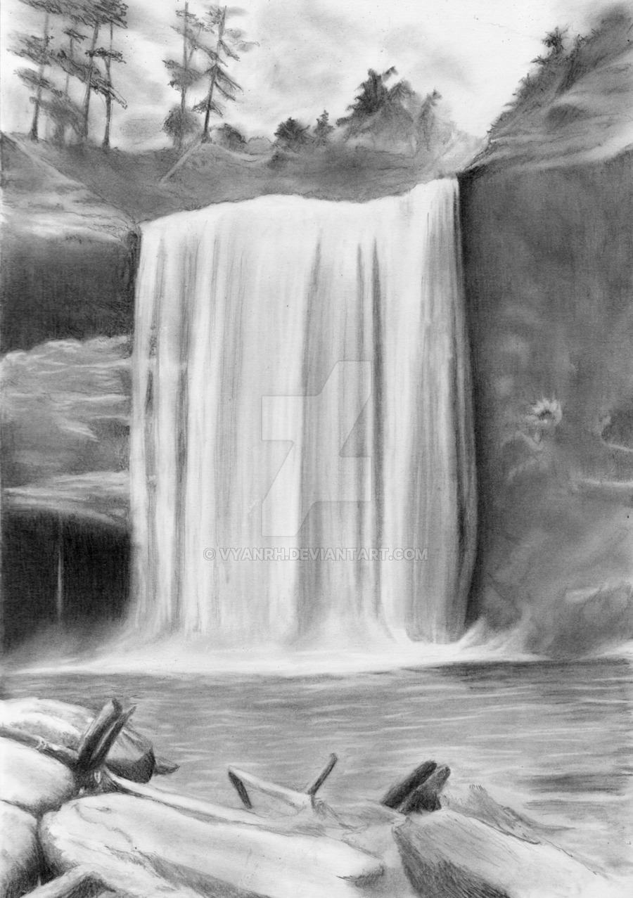 waterfall drawing pencil easy