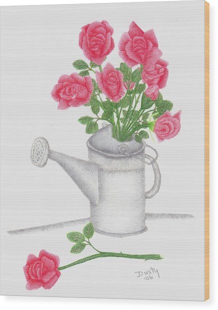 434x618 Watering Can With Red Roses Drawing - Watering Can Drawing