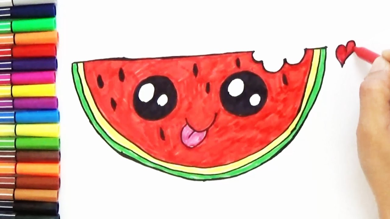 1280x720 how to draw cute watermelon slice step - Watermelon Drawing
