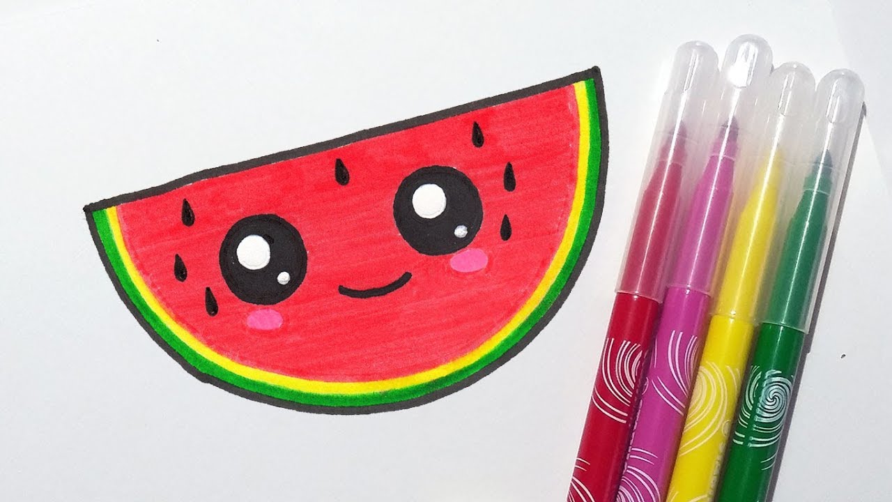 1280x720 how to draw cute watermelon slice step - Watermelon Drawing