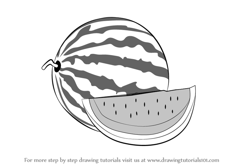 800x565 learn how to draw watermelon with slice - Watermelon Drawing