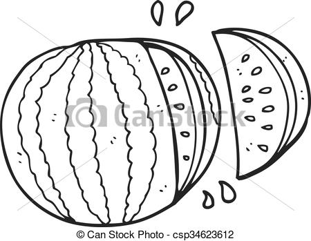 450x349 freehand drawn black and white cartoon watermelon - Watermelon Line Drawing
