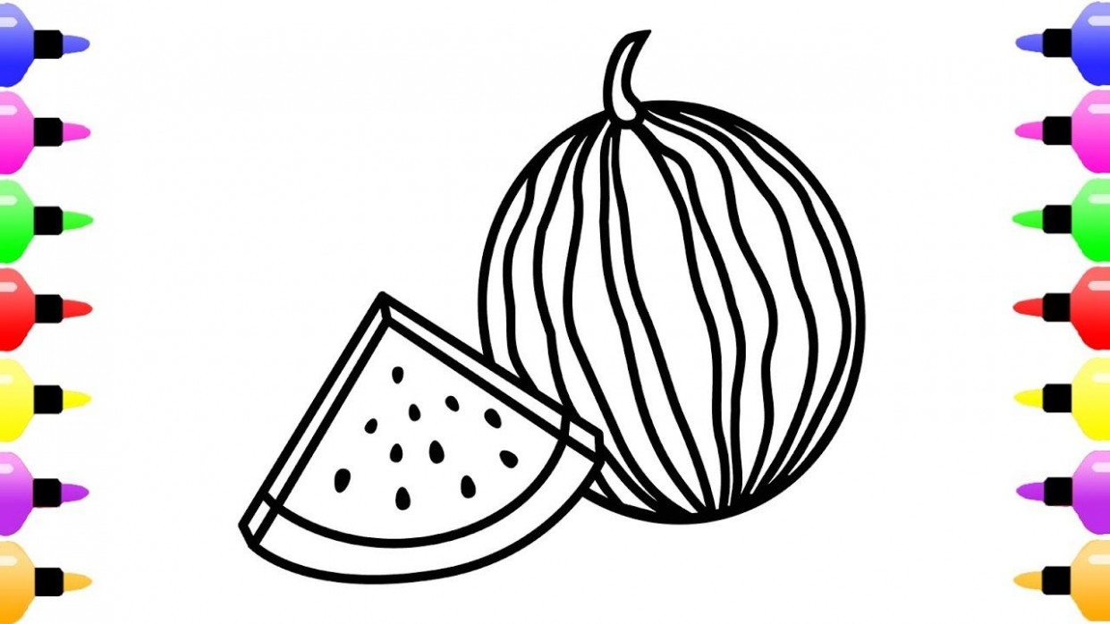 1241x698 how to draw watermelon for baby drawing and coloring - Watermelon Line Drawing