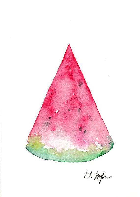 570x803 pink watermelon slice, original watercolor painting, food - Watermelon Slice Drawing