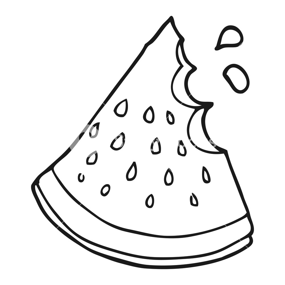 1000x1000 Freehand Drawn Black And White Cartoon Watermelon Slice Royalty - Watermelon Slice Drawing