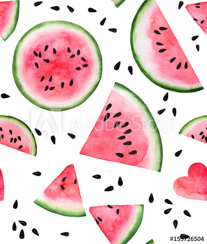 425x500 Red Pink Watermelon Slice And Seed Seamless Watercolor Background - Watermelon Slice Drawing