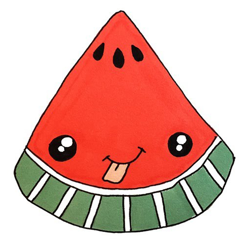 500x502 draw a kawaii watermelon in simple steps learn to draw - Watermelon Slice Drawing