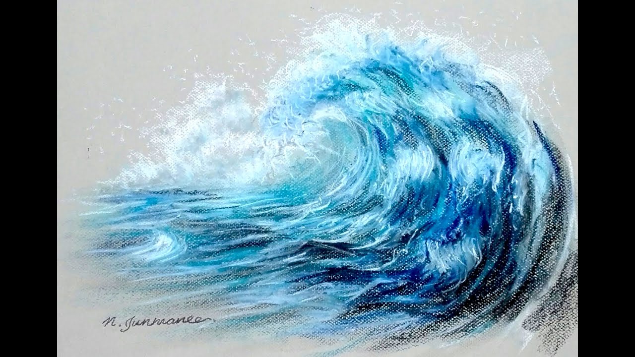 1280x720 drawing angry tsunami wave in pastel - Wave Drawing
