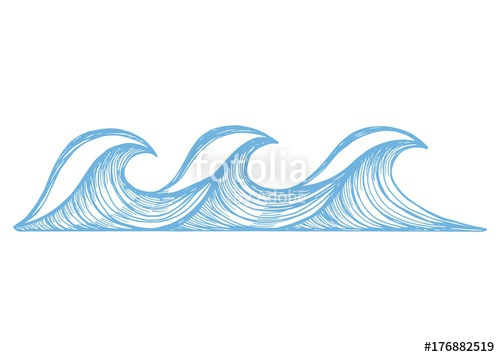 500x357 sea blue waves with foam sketch vector illustration hand drawing - Wave Drawing