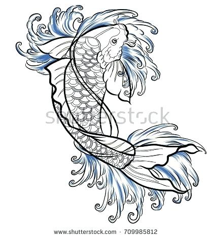 418x470 hand drawn outline fish and water splash hand drawn outline fish - Wave Outline Drawing