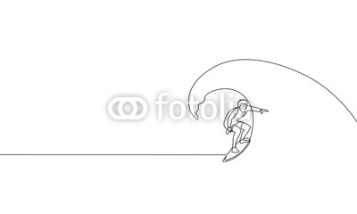 400x240 single continuous one line art surfer vacation sea wave active - Wave Outline Drawing