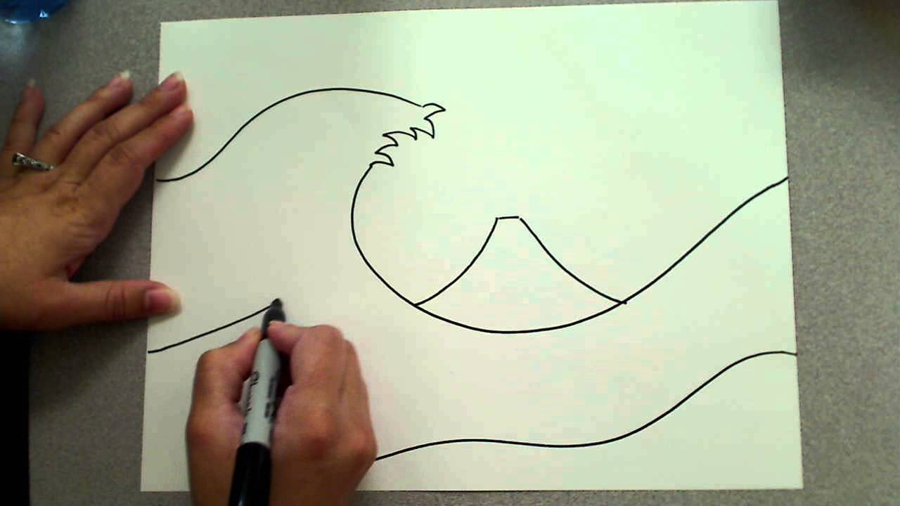 1280x720 The Great Wave - Wave Outline Drawing