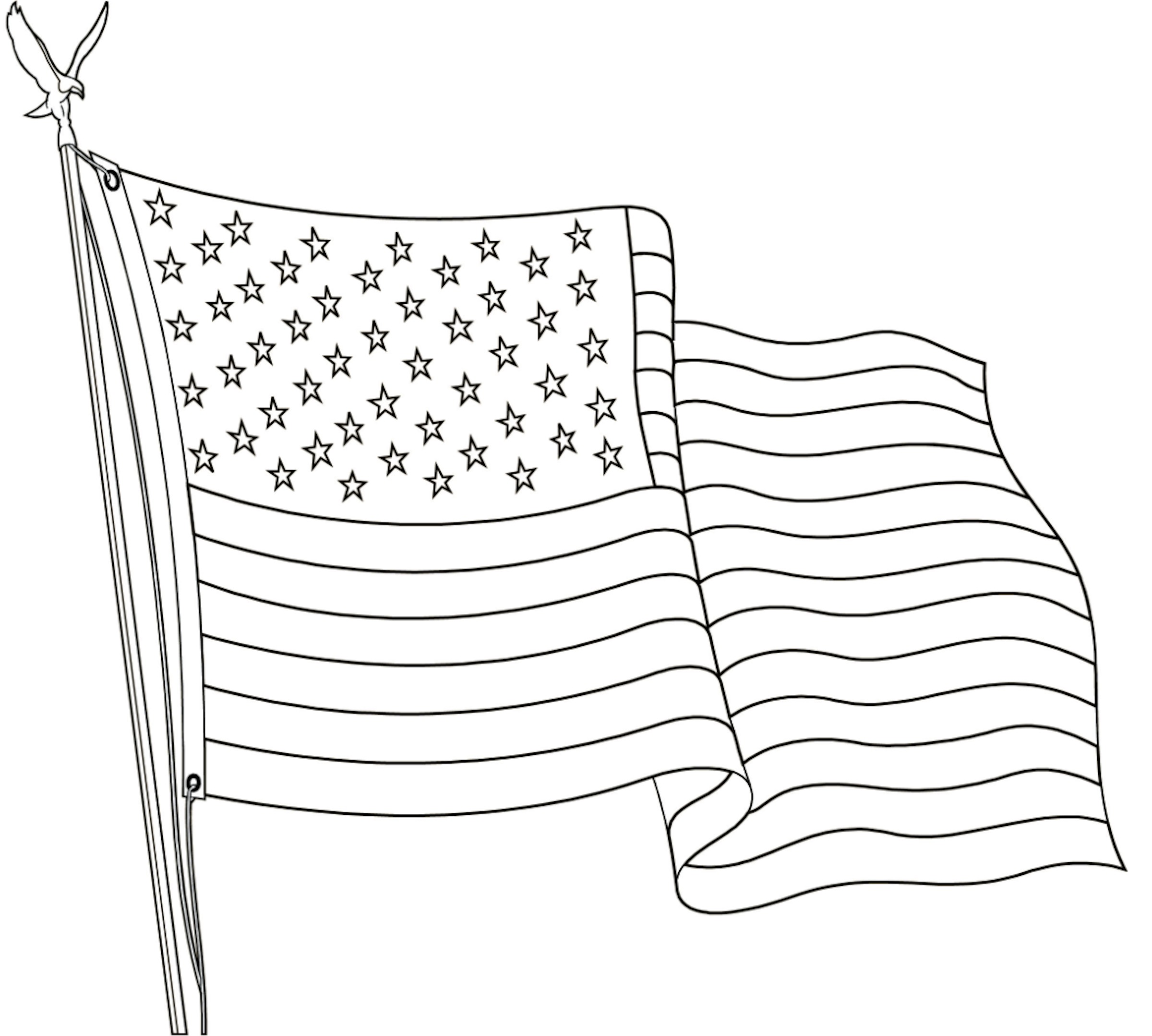 2400x2159 American Flag Outline Free Printable Us Flags Color Book Pages - Wave Outline Drawing