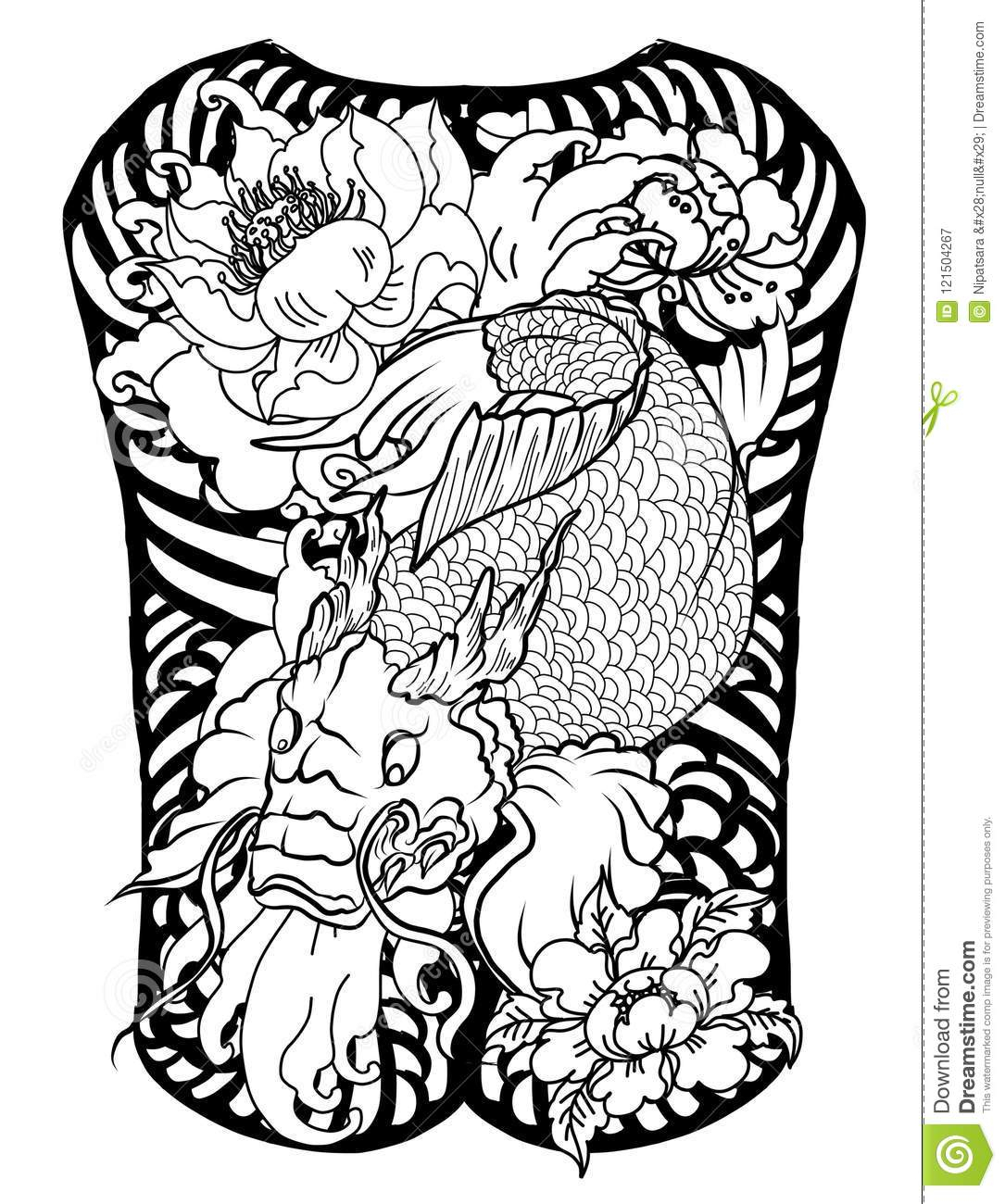 1085x1300 Japanese Line Drawing Abstract And Carp With Line Thai Wave Tattoo - Wave Tattoo Drawing