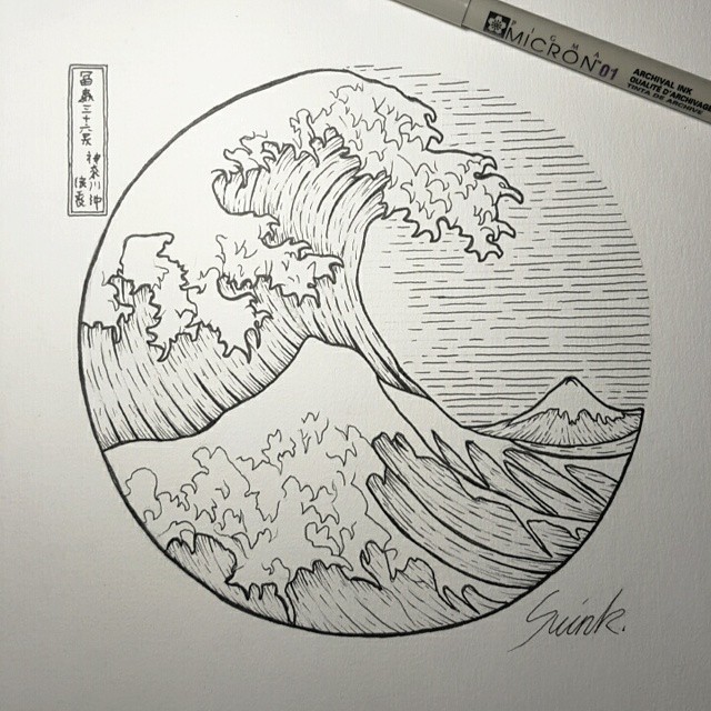 640x640 The Great Wave! Drawing - Wave Tattoo Drawing