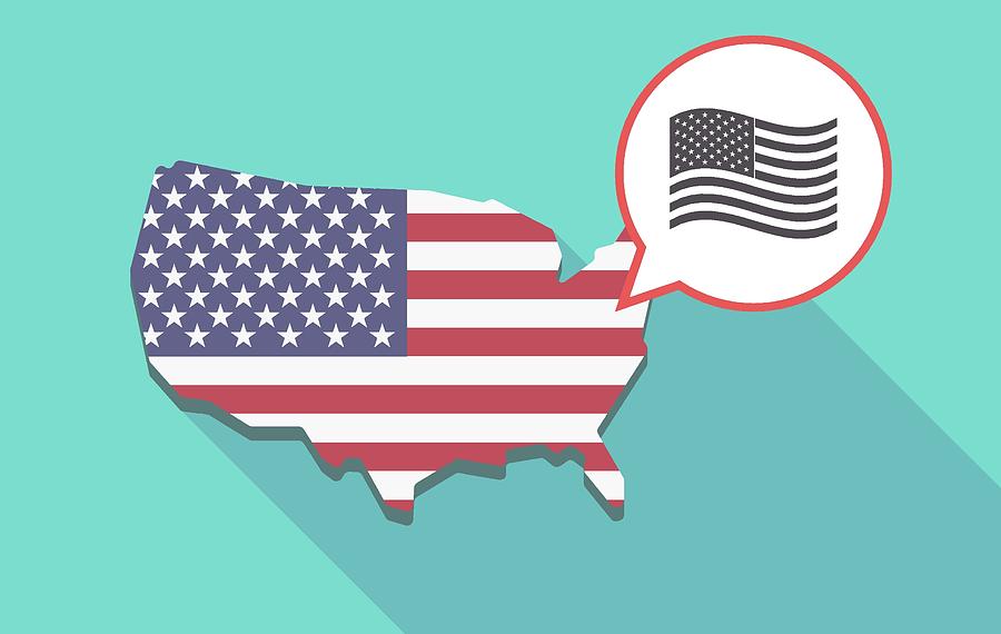 900x570 long shadow usa map with the unites states of america waving flag - Waving Flag Drawing