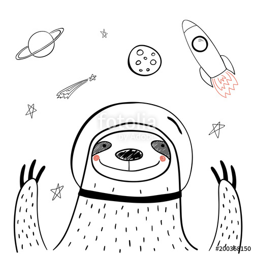 500x500 hand drawn portrait of a cute funny sloth in space, waving - Waving Hand Drawing