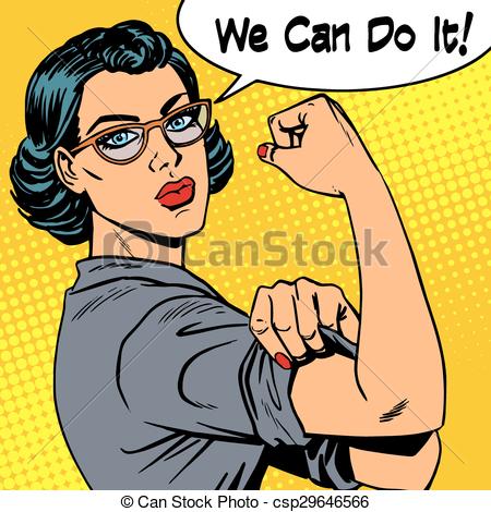 450x470 Woman With Glasses We Can Do It The Power Of Feminism Retro Style - We Can Do It Drawing