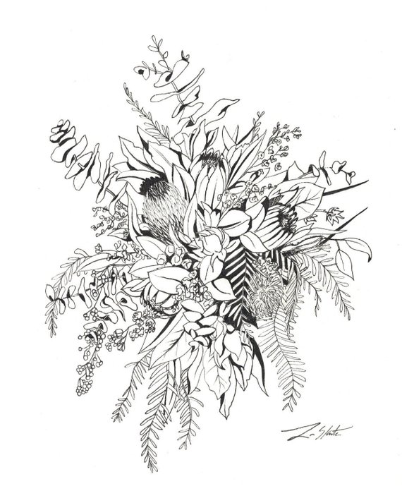 570x713 custom bouquet drawing free shipping flower drawing - Wedding Bouquet Drawing