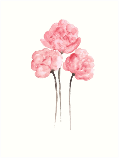 413x549 pink peony bouquet flower watercolor painting drawing poster art - Wedding Bouquet Drawing