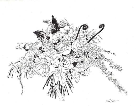 570x443 custom bouquet drawing free shipping flower drawing wedding - Wedding Bouquet Drawing