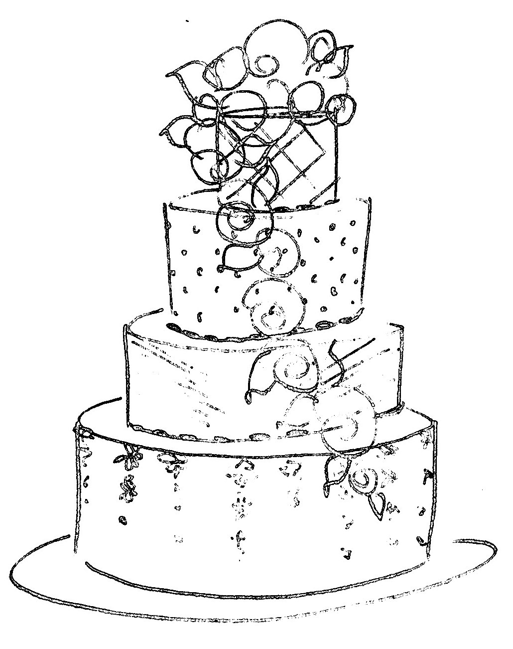 1030x1302 drawing cake colour dragon with happy birthday cake coloring - Wedding Cake Line Drawing