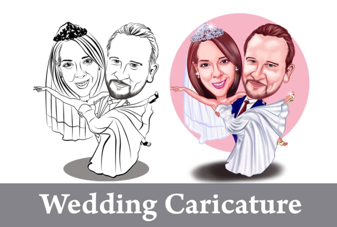 680x459 Do Wedding Caricature In Realistic Style - Wedding Cartoon Drawing