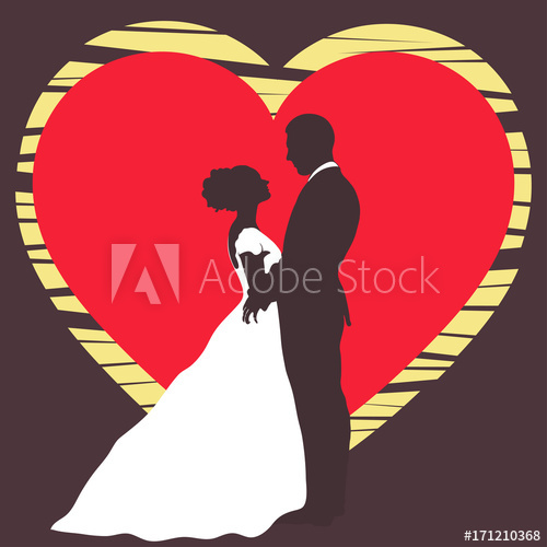 500x500 bride and groom silhouette, wedding invitation, card, vector - Wedding Cartoon Drawing