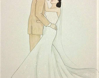 340x270 Custom Wedding Couple Portrait Bride And Groom Painting Etsy - Wedding Couple Drawing
